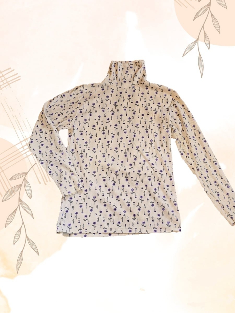 Y2K 90s Vintage Bobby Brooks Cream Floral Turtleneck